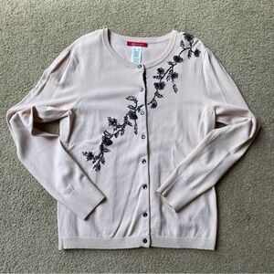 Anne Klein Cardigan Sweater Set Tank Top Pink Black Floral Office Casual Winter